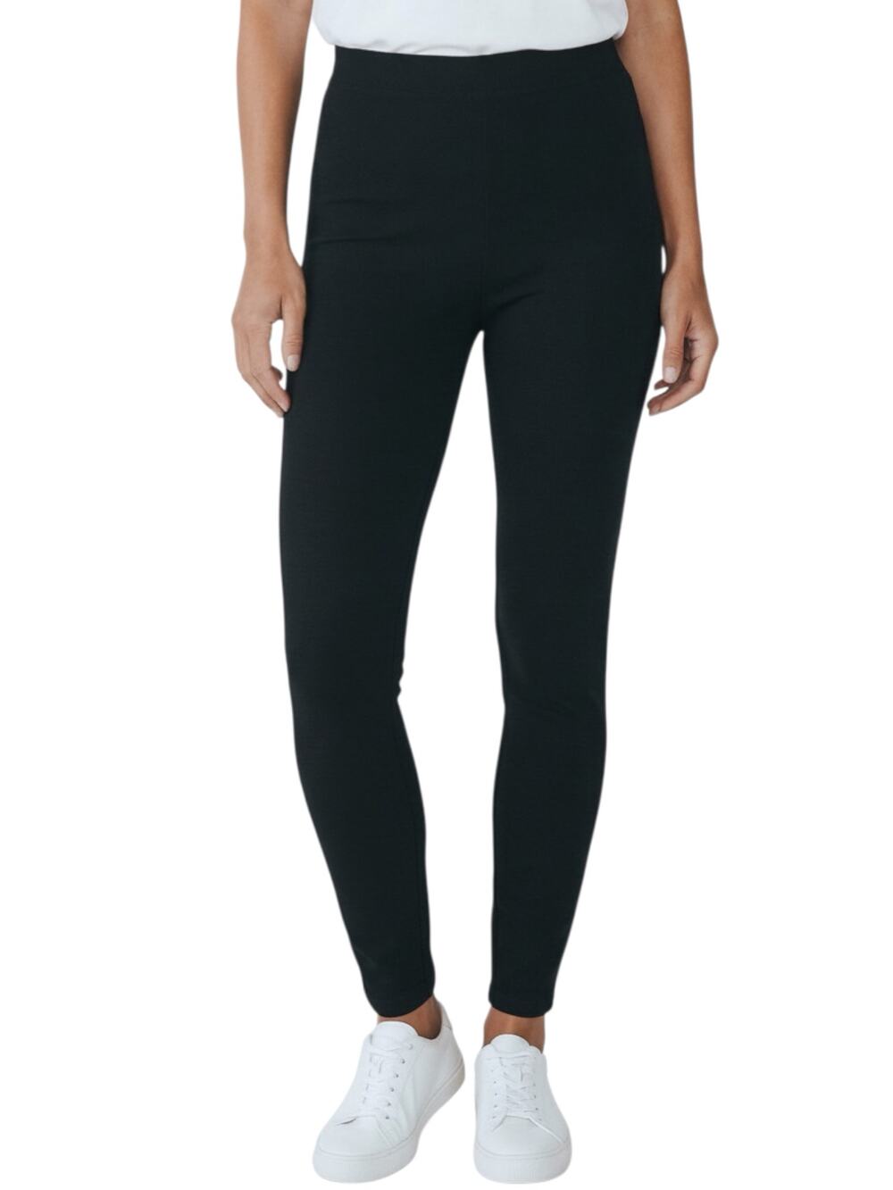 Women With Control Ponte Pants Womens L Black Pull On Slim Straight Leggings